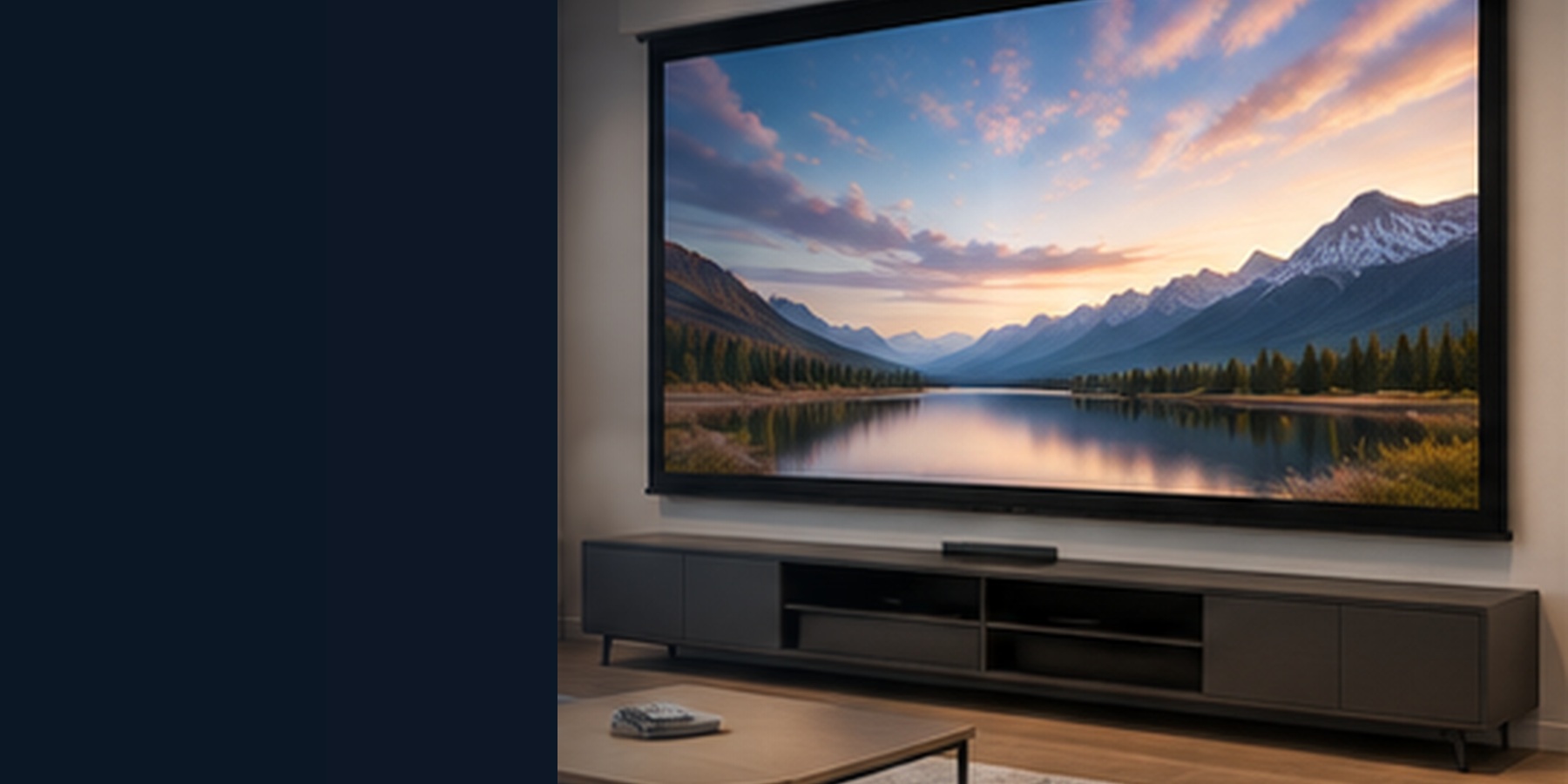 Home theater room with projector screen and surround speakers